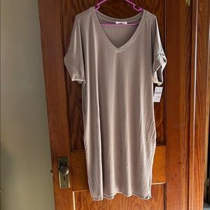 Zenana Casual Tan V-Neck Dress